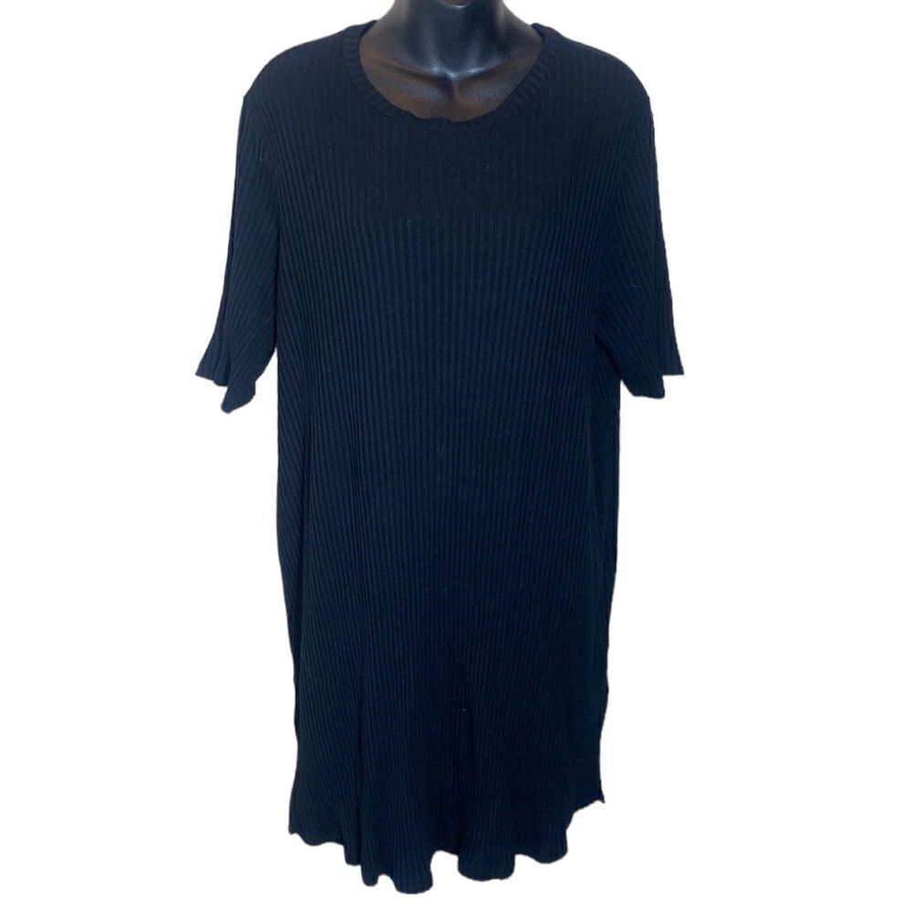 Eileen fisher women’s xl black ribbed trim short sleeve round hem dress capsule